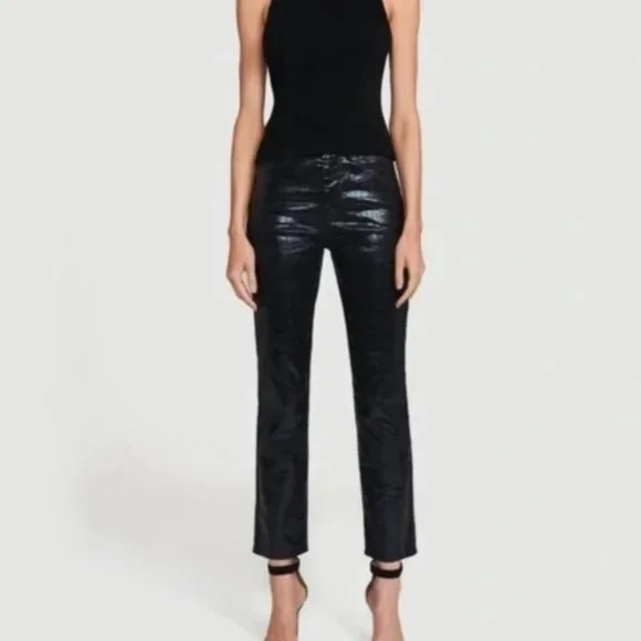 FRAME Le Sylvie Slender Straight Jeans Noir Croc Size 27 - Picture 2 of 3